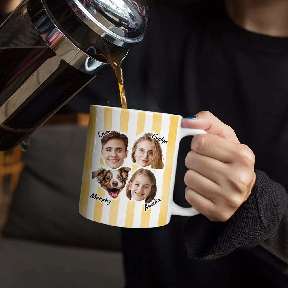 Custom Outline Photo For Couple Family Dog Cat With Colorful Stripes - Personalized White Edge-to-Edge Mug - Image 5