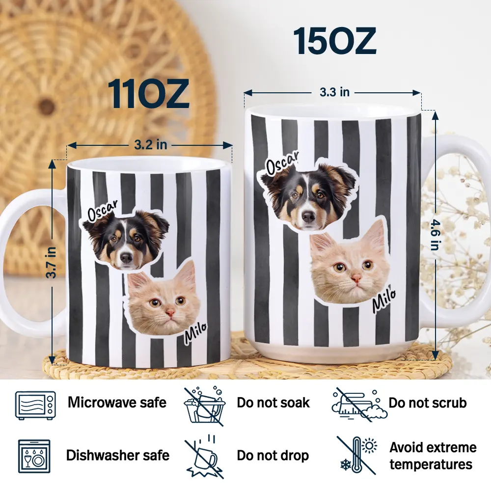 Custom Outline Photo For Couple Family Dog Cat With Colorful Stripes - Personalized White Edge-to-Edge Mug - Image 6
