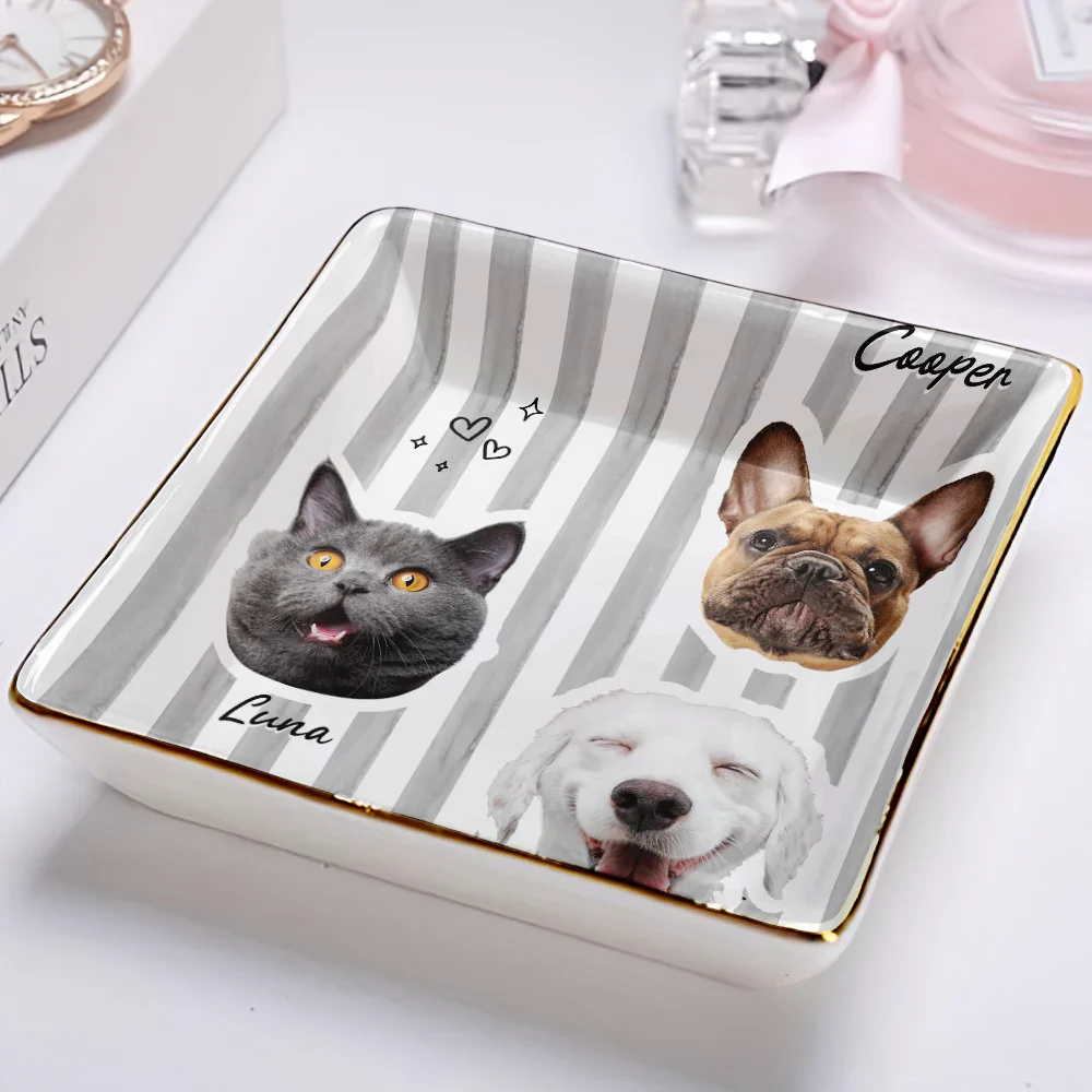 Custom Outline Photo Pet Portrait Stripe Style - Personalized Ring Dish - Image 3