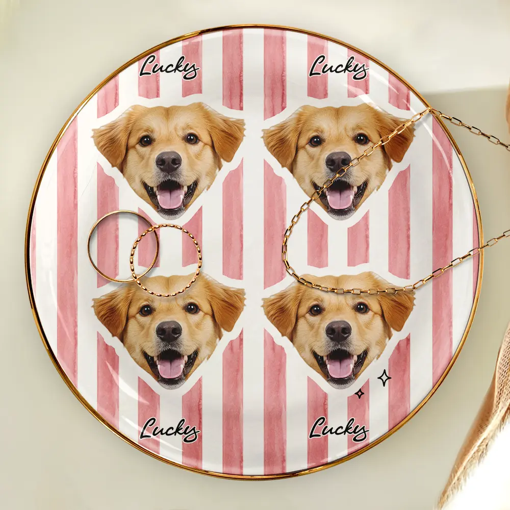 Custom Outline Photo Pet Portrait Stripe Style - Personalized Ring Dish - Image 5