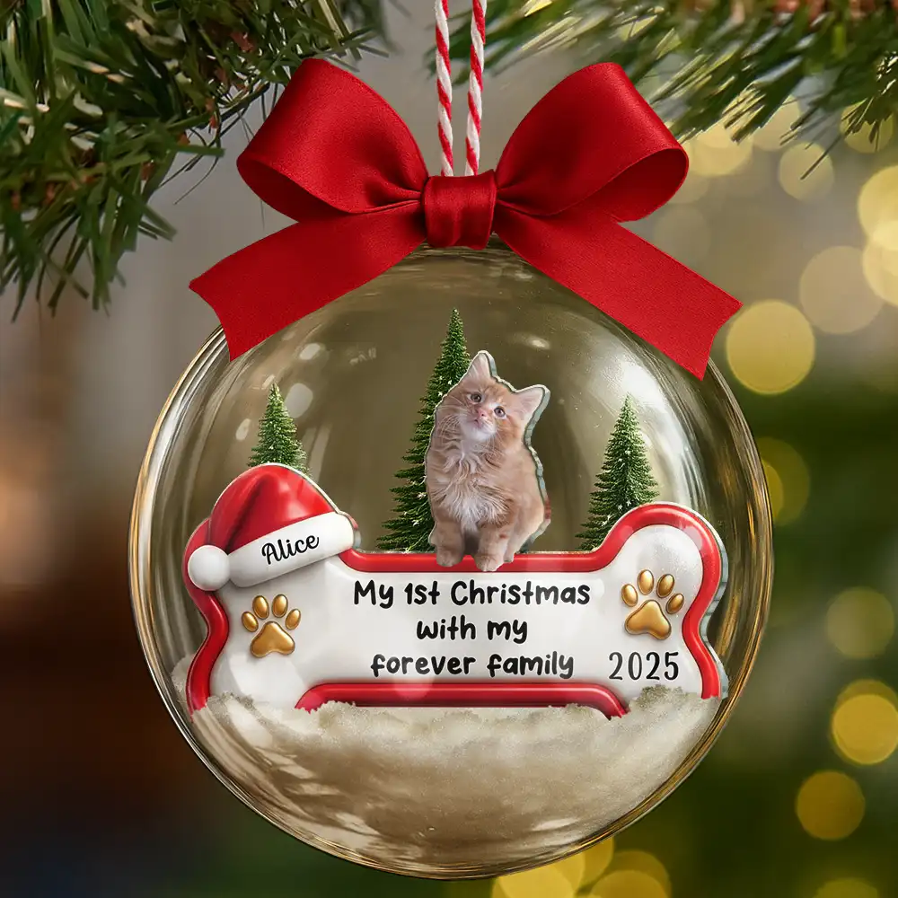 Custom Photo 1st Christmas With Forever Family - Personalized 3D Acrylic Ball Ornament - Image 7