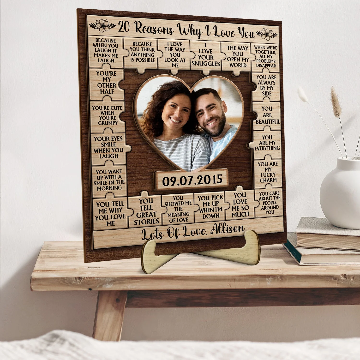 Custom Photo 20 Reasons I Love You - Loving, Anniversary Gift For Couple, Spouse, Husband, Wife - Personalized 2-Layered Wooden Plaque With Stand - Image 3