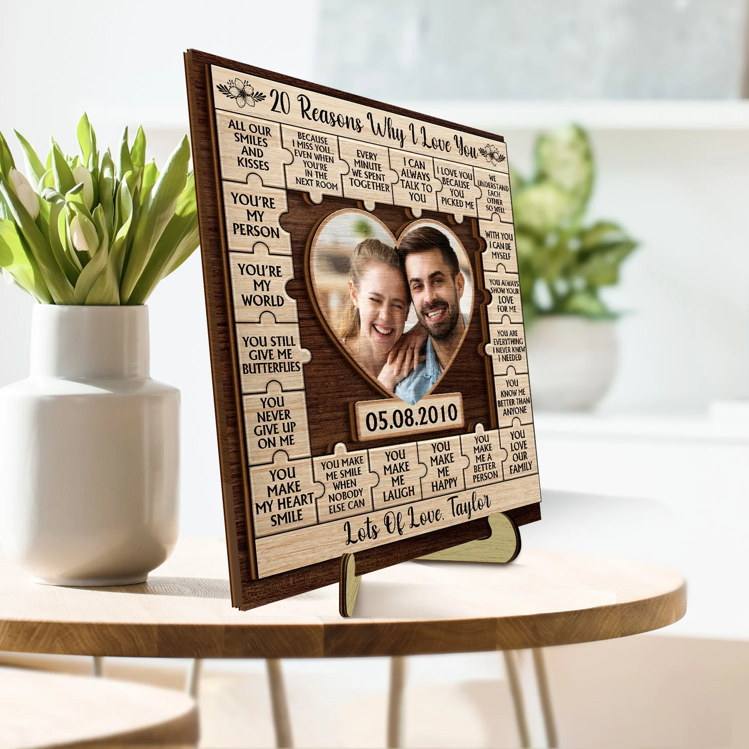 Custom Photo 20 Reasons I Love You - Loving, Anniversary Gift For Couple, Spouse, Husband, Wife - Personalized 2-Layered Wooden Plaque With Stand - Image 4