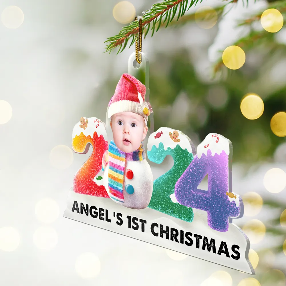 Custom Photo 2024 Sweet Gummy Candy Baby's First Christmas - Personalized Cutout Acrylic Ornament - Image 3
