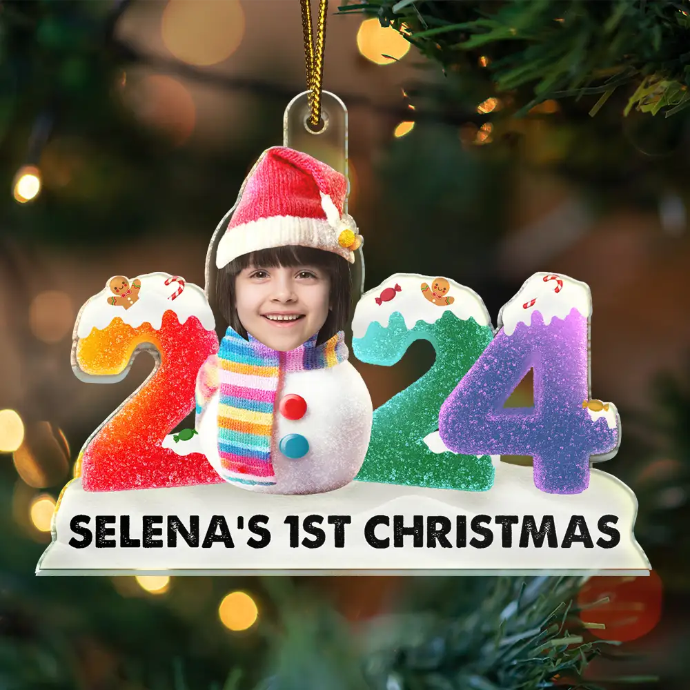 Custom Photo 2024 Sweet Gummy Candy Baby's First Christmas - Personalized Cutout Acrylic Ornament - Image 4