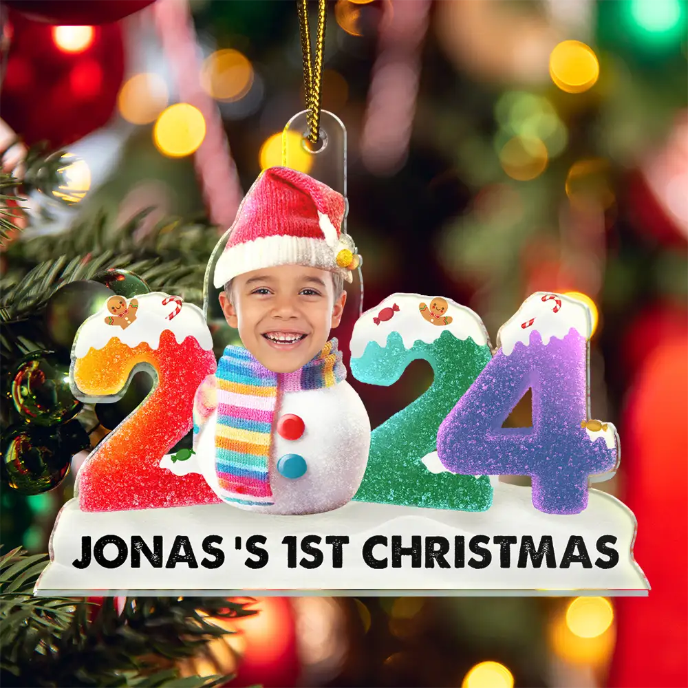 Custom Photo 2024 Sweet Gummy Candy Baby's First Christmas - Personalized Cutout Acrylic Ornament - Image 6