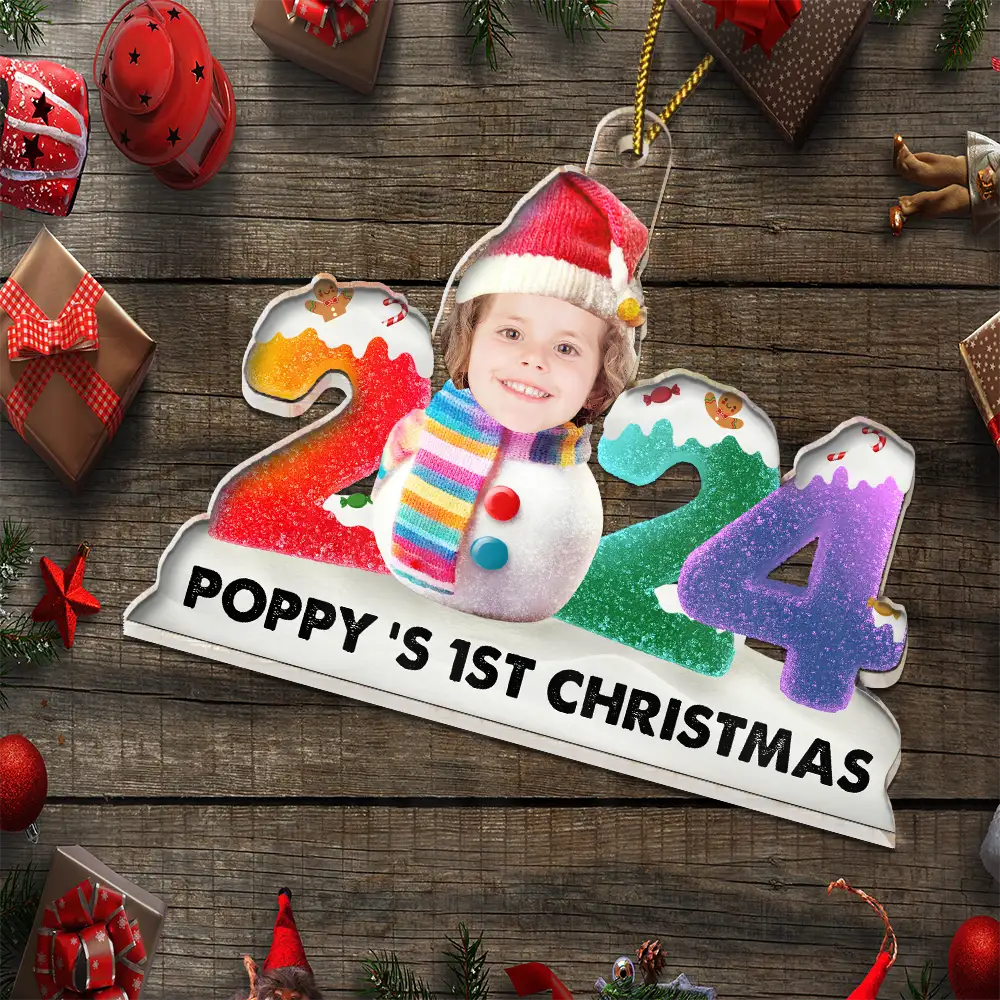 Custom Photo 2024 Sweet Gummy Candy Baby's First Christmas - Personalized Cutout Acrylic Ornament - Image 7