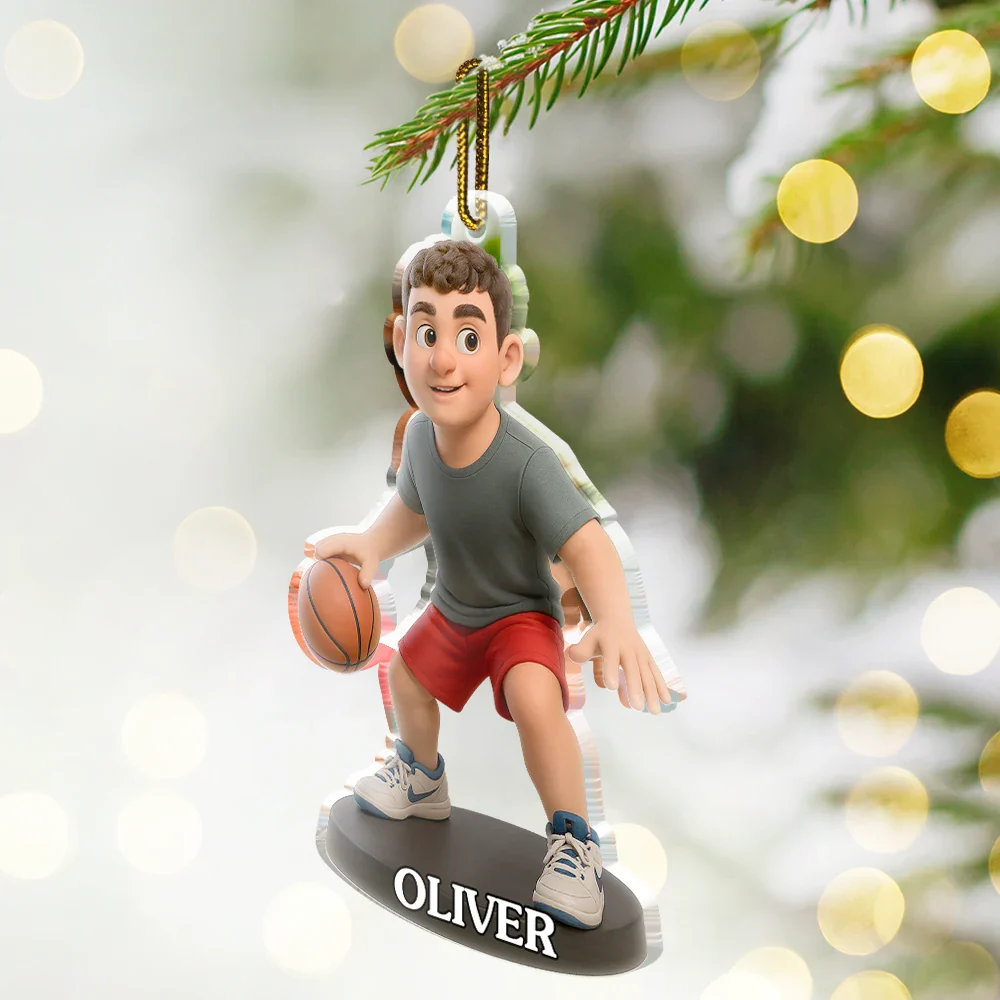 Custom Photo 3D Effect Figure Art Basketball Lover - Personalized Custom Shaped Acrylic Ornament - Image 2