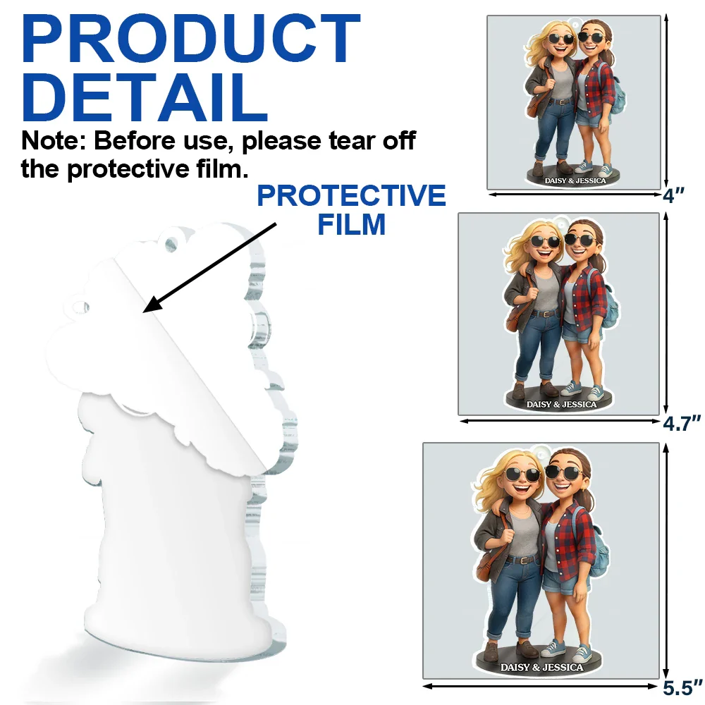 Custom Photo 3D Effect Figure Art Besties - Personalized Custom Shaped Acrylic Ornament - Image 6