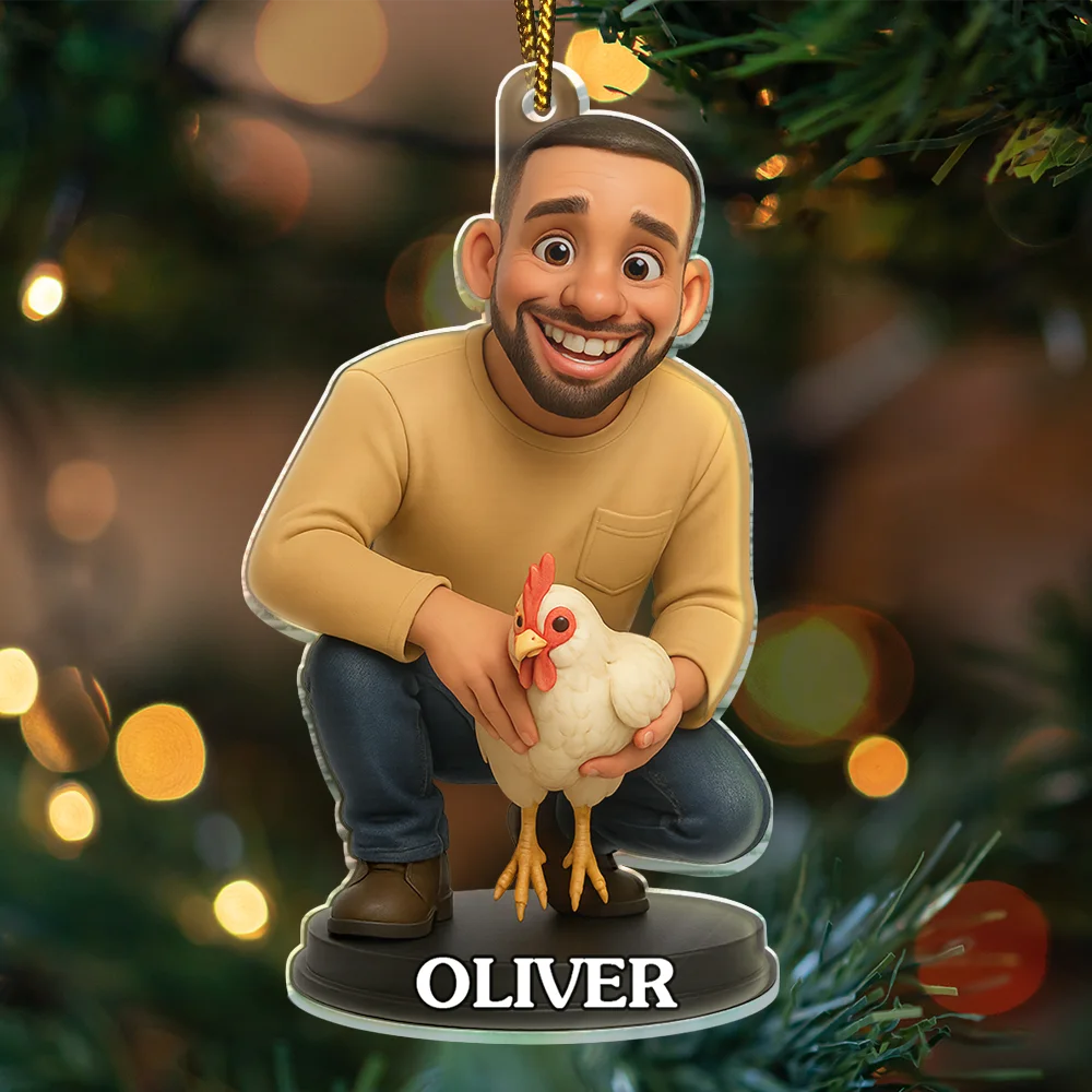 Custom Photo 3D Effect Figure Art Chicken Farmer - Personalized Custom Shaped Acrylic Ornament - Image 3