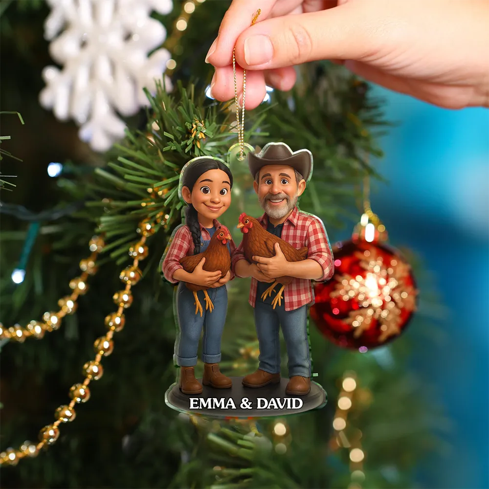 Custom Photo 3D Effect Figure Art Chicken Farmer - Personalized Custom Shaped Acrylic Ornament - Image 4
