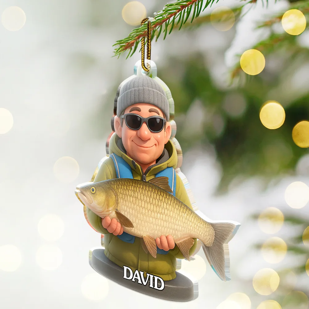 Custom Photo 3D Effect Figure Art Fishing Fisherman - Personalized Custom Shaped Acrylic Ornament - Image 2