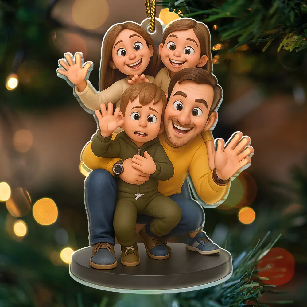 Custom Photo 3D Effect Figure Art Happy Family - Personalized Custom Shaped Acrylic Ornament - Image 3
