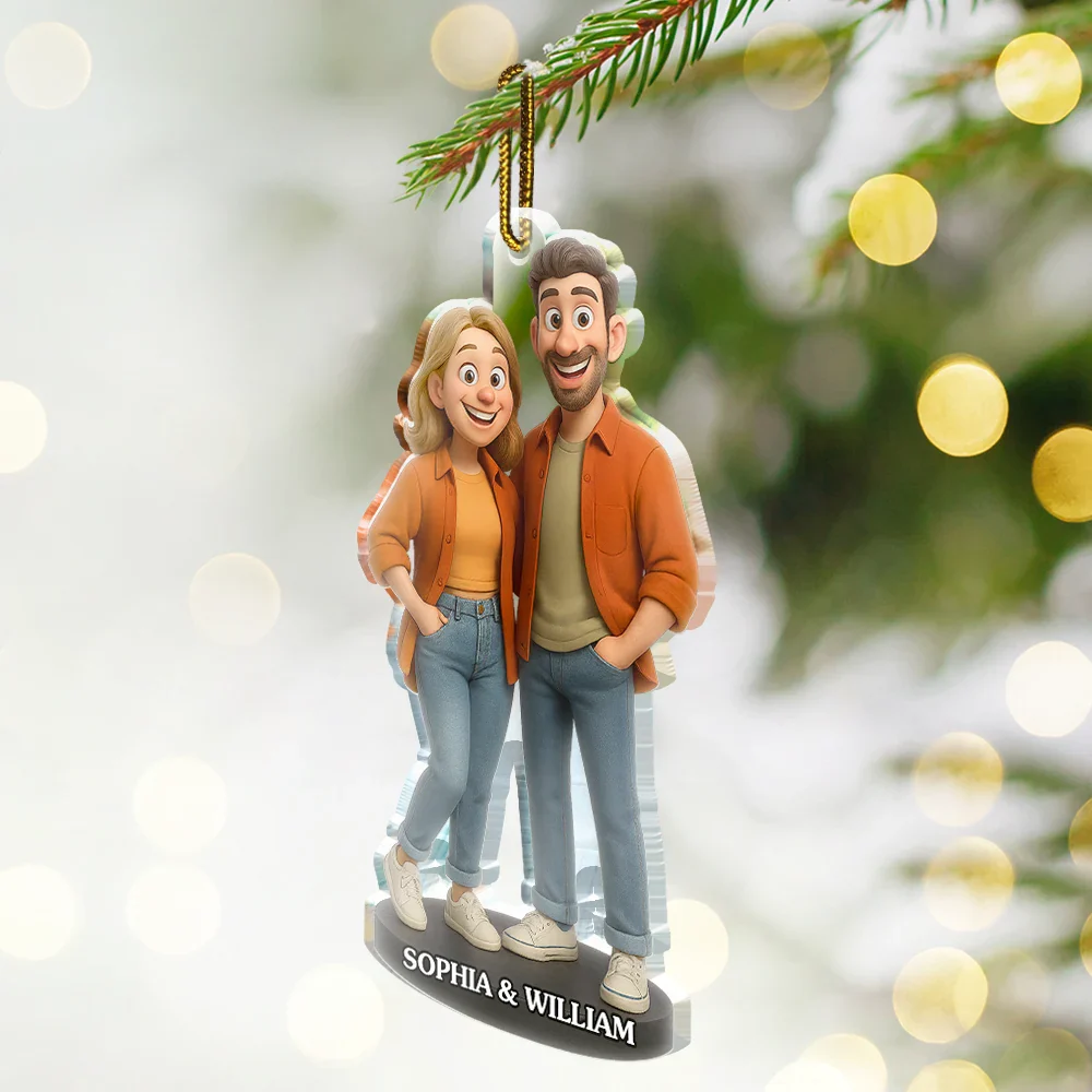 Custom Photo 3D Effect Figure Art Loving Couple - Personalized Custom Shaped Acrylic Ornament - Image 2