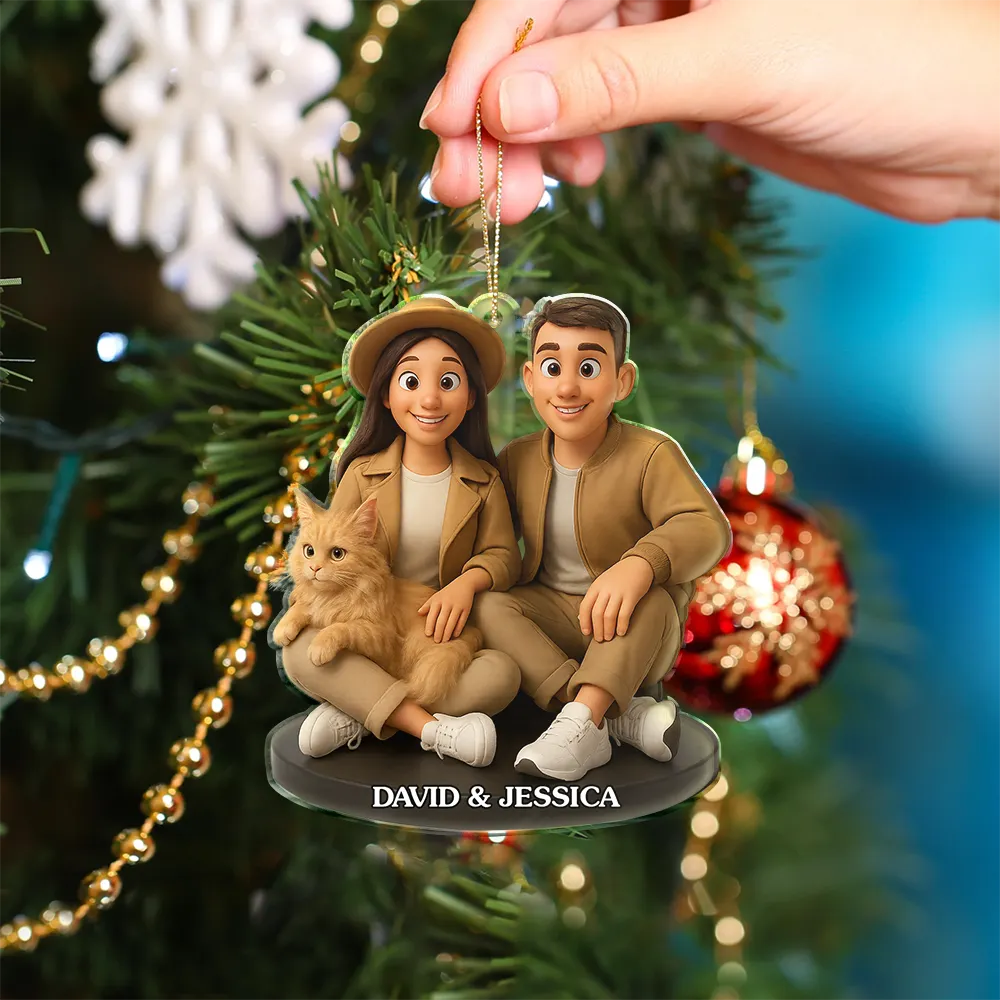 Custom Photo 3D Effect Figure Art Loving Couple - Personalized Custom Shaped Acrylic Ornament - Image 4