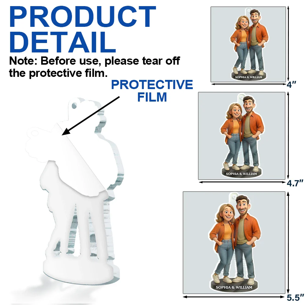 Custom Photo 3D Effect Figure Art Loving Couple - Personalized Custom Shaped Acrylic Ornament - Image 6
