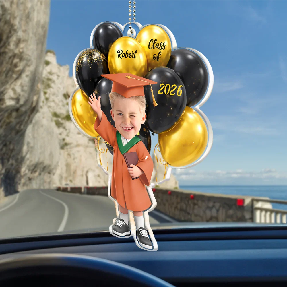 Custom Photo 3D Effect Happy Graduation Kid - Personalized Acrylic Car Hanger - Image 3