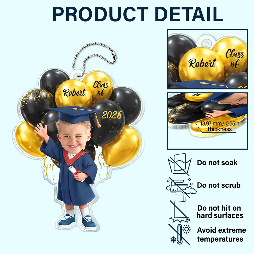 Custom Photo 3D Effect Happy Graduation Kid - Personalized Acrylic Car Hanger - Image 6