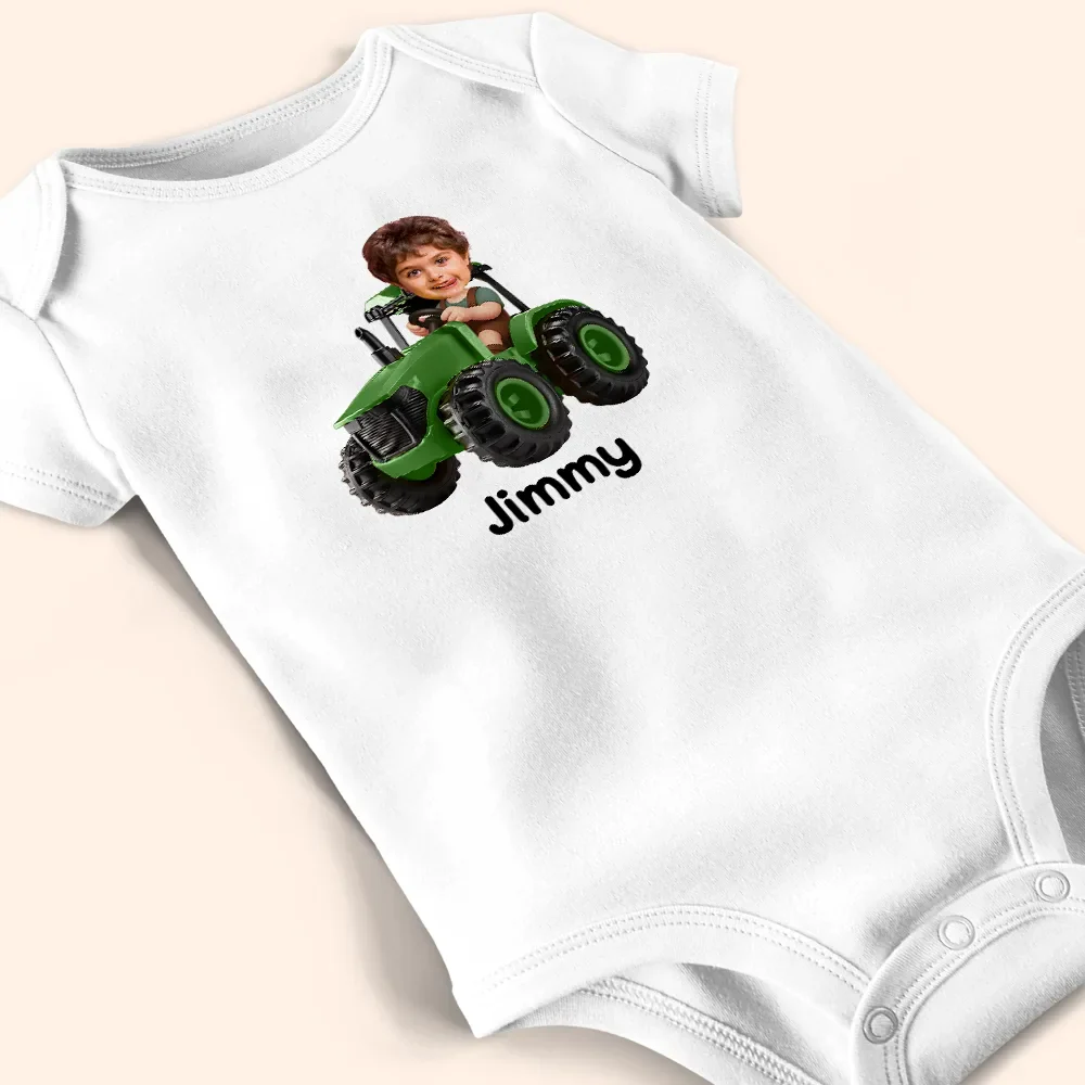 Custom Photo 3D Effect Tractor Farmer - Personalized Baby Onesie - Image 5