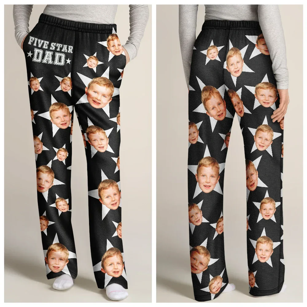 Custom Photo 5 Star Dad - Personalized Pajama Pants - Image 4