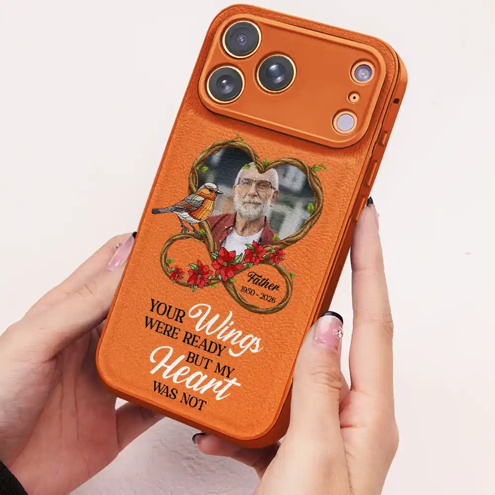 Custom Photo A Big Piece Of My Heart Lives In Heaven - Personalized Leather Phone Case - Image 2