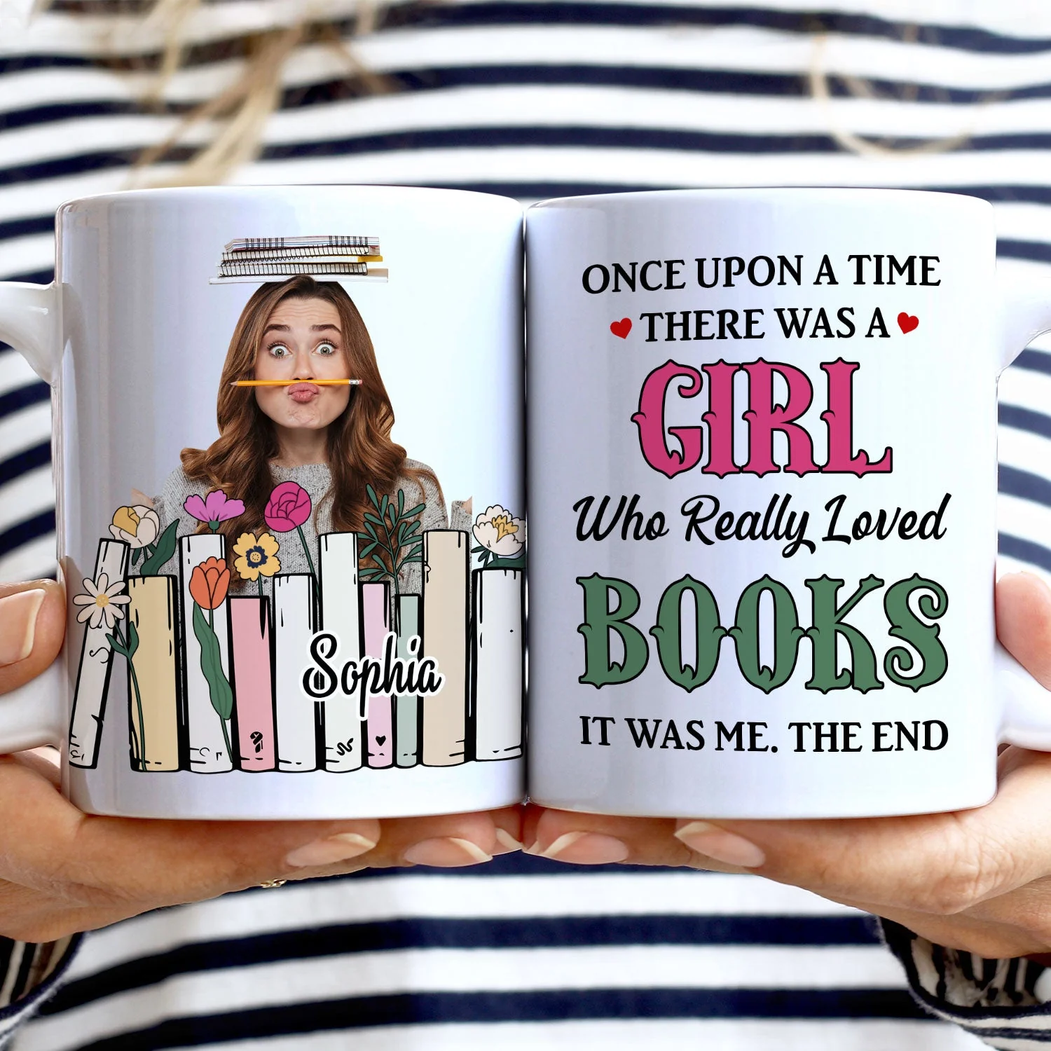 Custom Photo A Girl Loves Books - Gift For Book Lovers, Reading Lovers, Women, Yourself - Personalized White Edge-to-Edge Mug - Image 3