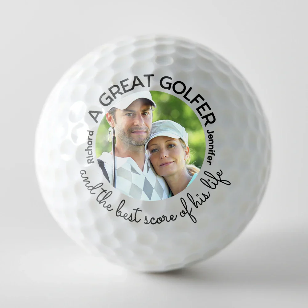 Custom Photo A Great Golfer And The Best Score Of His Life Couple Husband Wife - Personalized Golf Ball - Image 3