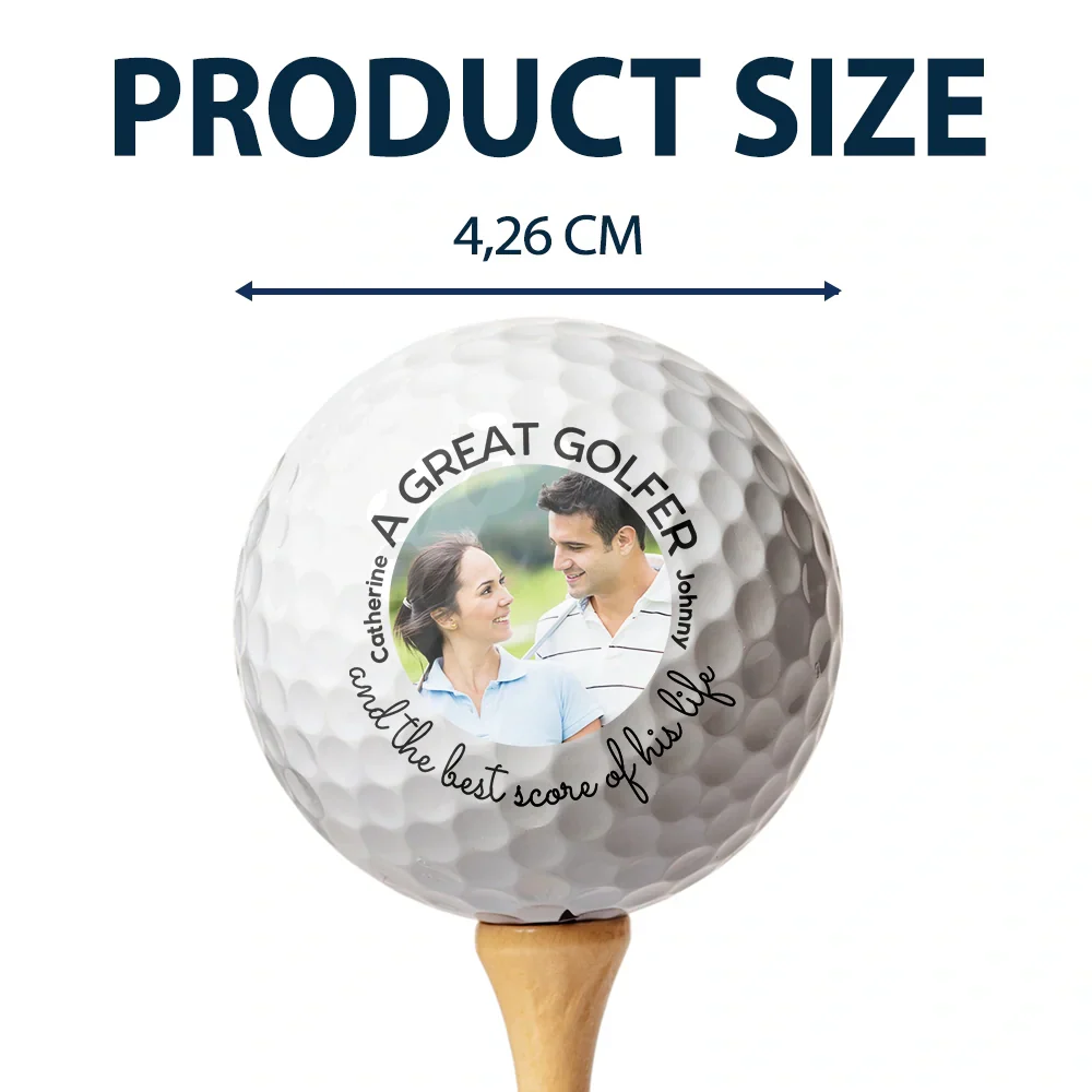 Custom Photo A Great Golfer And The Best Score Of His Life Couple Husband Wife - Personalized Golf Ball - Image 4