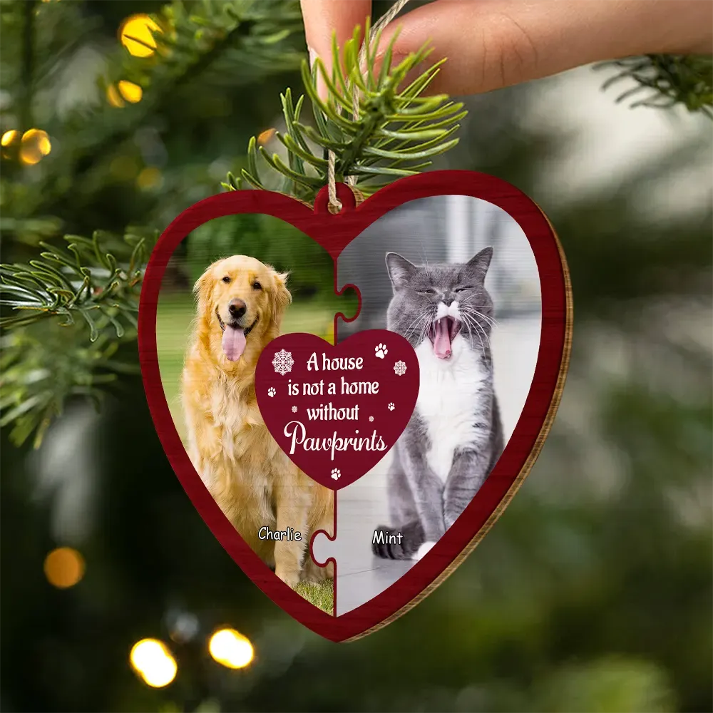 Custom Photo A House Is Not A Home Without Pawprints - Personalized Custom Shaped Wooden Ornament - Image 2
