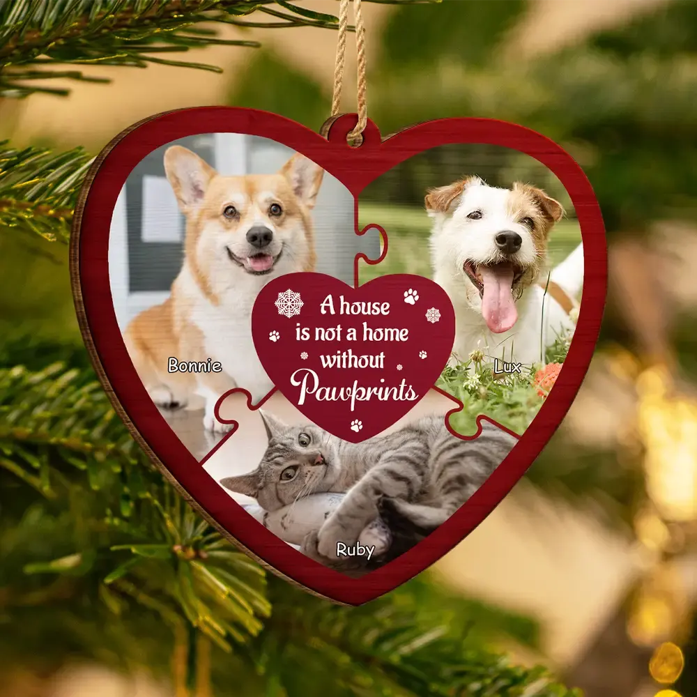 Custom Photo A House Is Not A Home Without Pawprints - Personalized Custom Shaped Wooden Ornament - Image 3