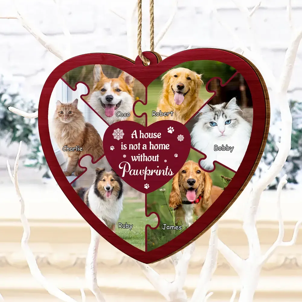 Custom Photo A House Is Not A Home Without Pawprints - Personalized Custom Shaped Wooden Ornament - Image 4