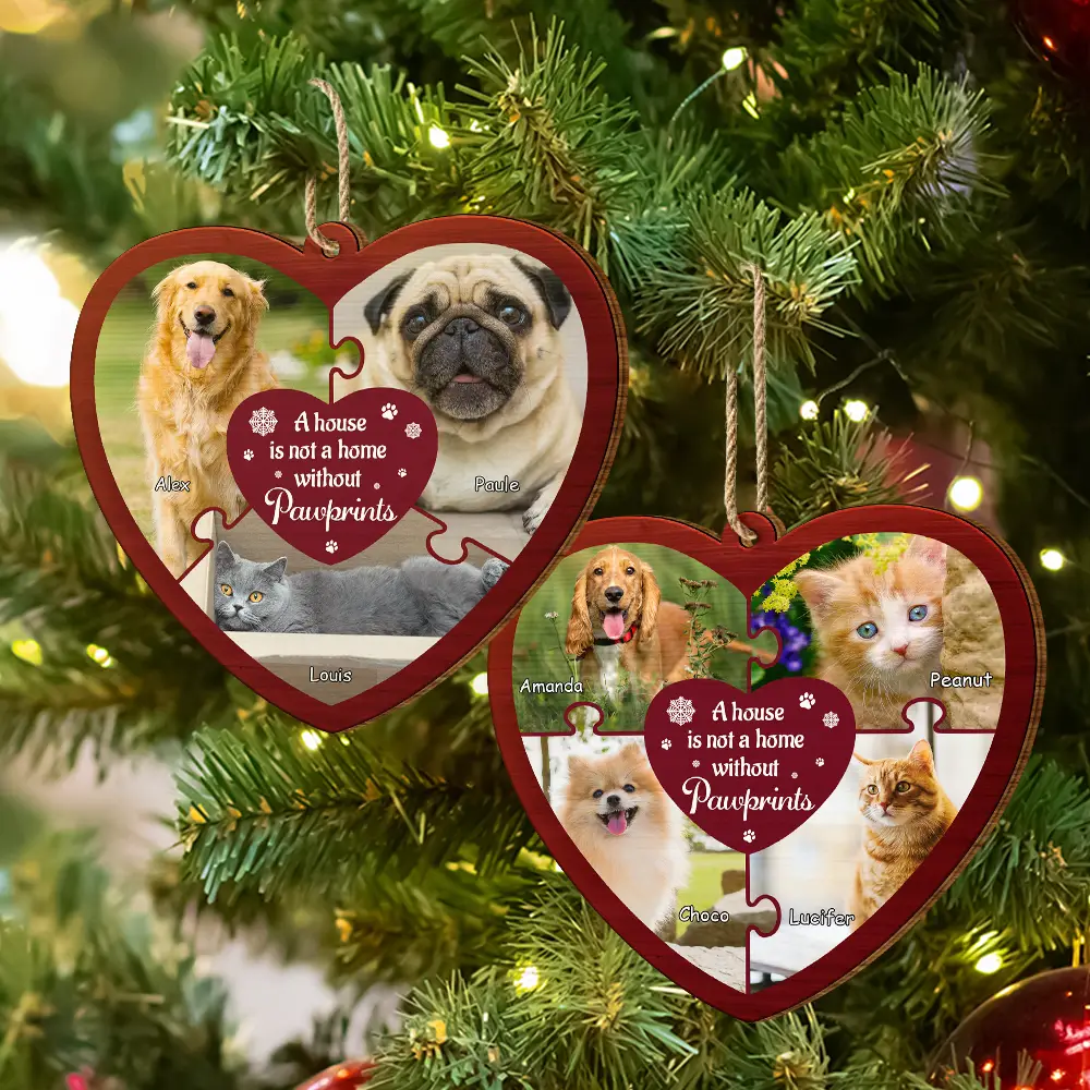 Custom Photo A House Is Not A Home Without Pawprints - Personalized Custom Shaped Wooden Ornament - Image 6