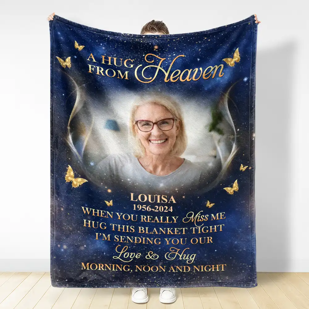 Custom Photo A Hug From Heaven Family Memorial - Personalized Fleece Blanket, Sherpa Blanket - Image 3