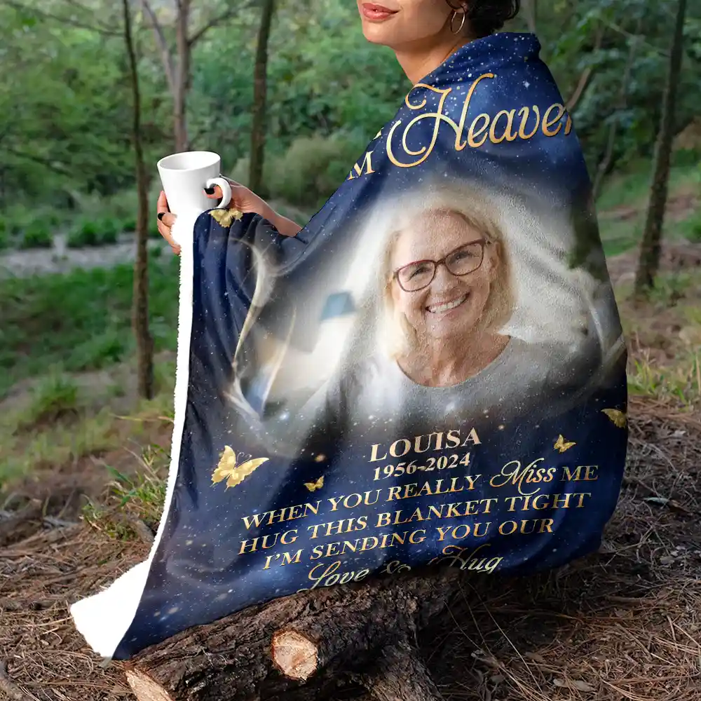 Custom Photo A Hug From Heaven Family Memorial - Personalized Fleece Blanket, Sherpa Blanket - Image 5
