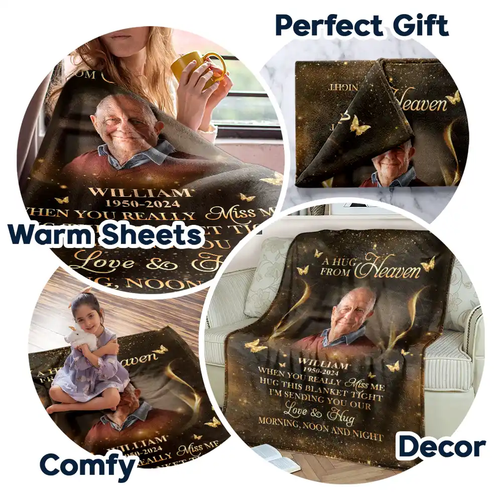 Custom Photo A Hug From Heaven Family Memorial - Personalized Fleece Blanket, Sherpa Blanket - Image 7