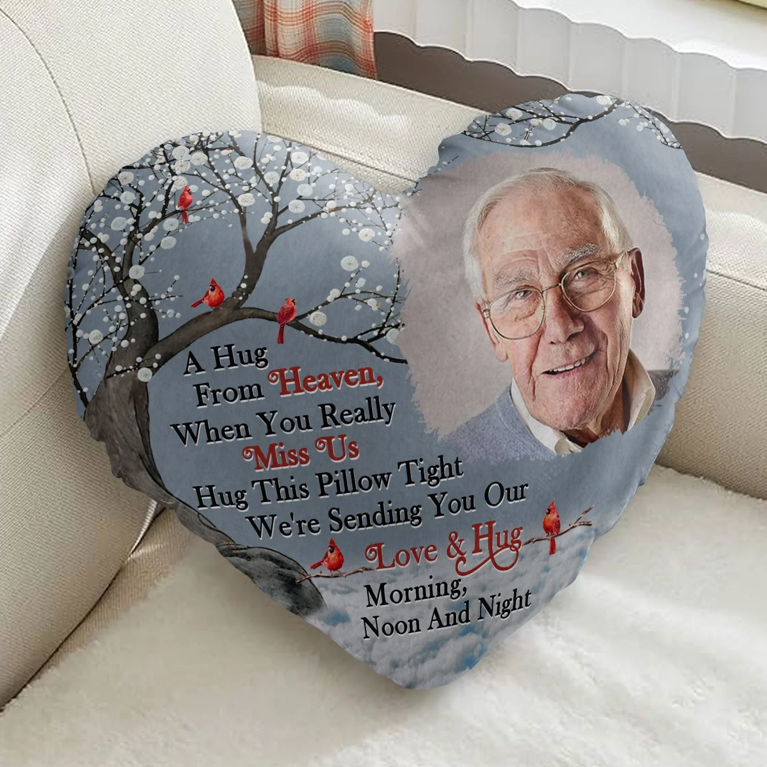 Custom Photo A Hug From Heaven - Memorial Gift For Family, Friends - Personalized Heart Shaped Pillow - Image 2