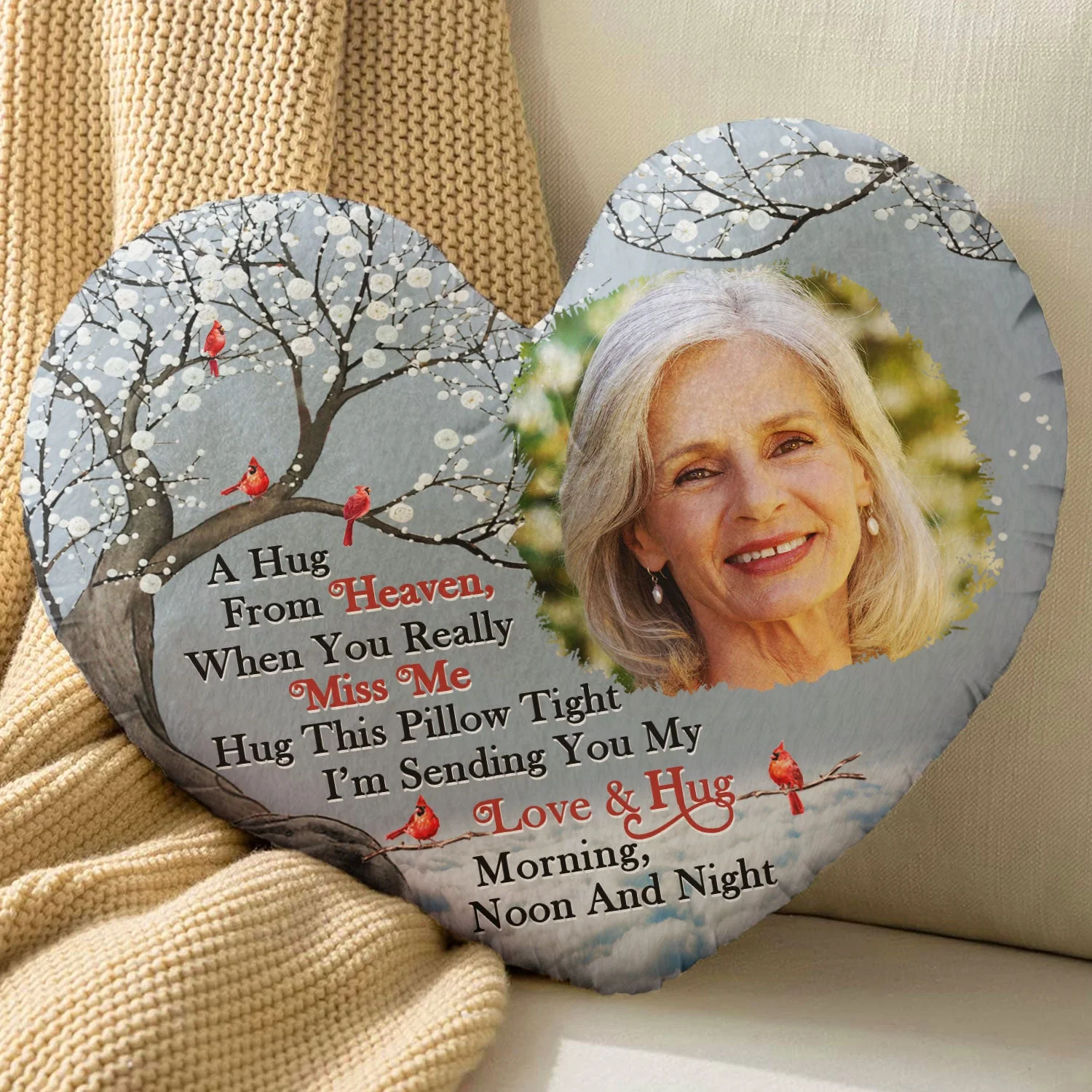 Custom Photo A Hug From Heaven - Memorial Gift For Family, Friends - Personalized Heart Shaped Pillow - Image 4