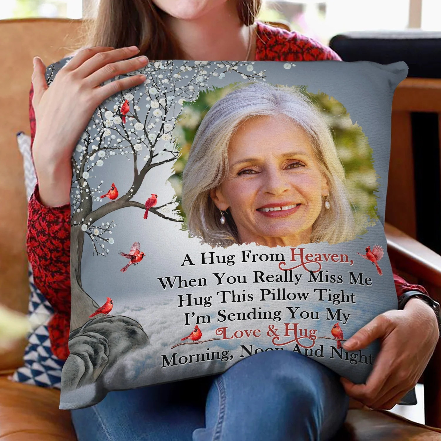 Custom Photo A Hug From Heaven - Memorial Gift For Family, Friends - Personalized Pillow - Image 2