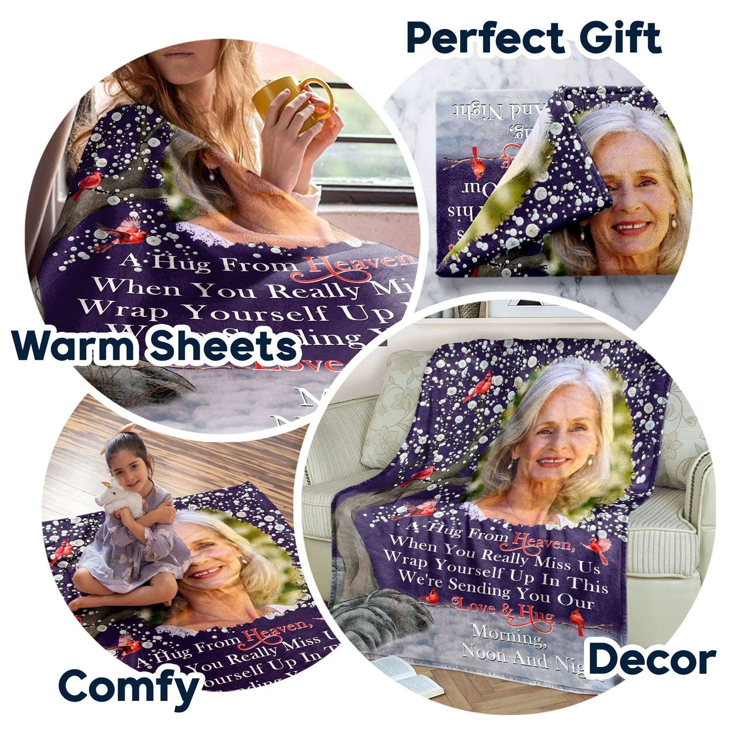 Custom Photo A Hug From Heaven - Memorial Gift For Family, Friends, Siblings - Personalized Fleece Blanket - Image 7