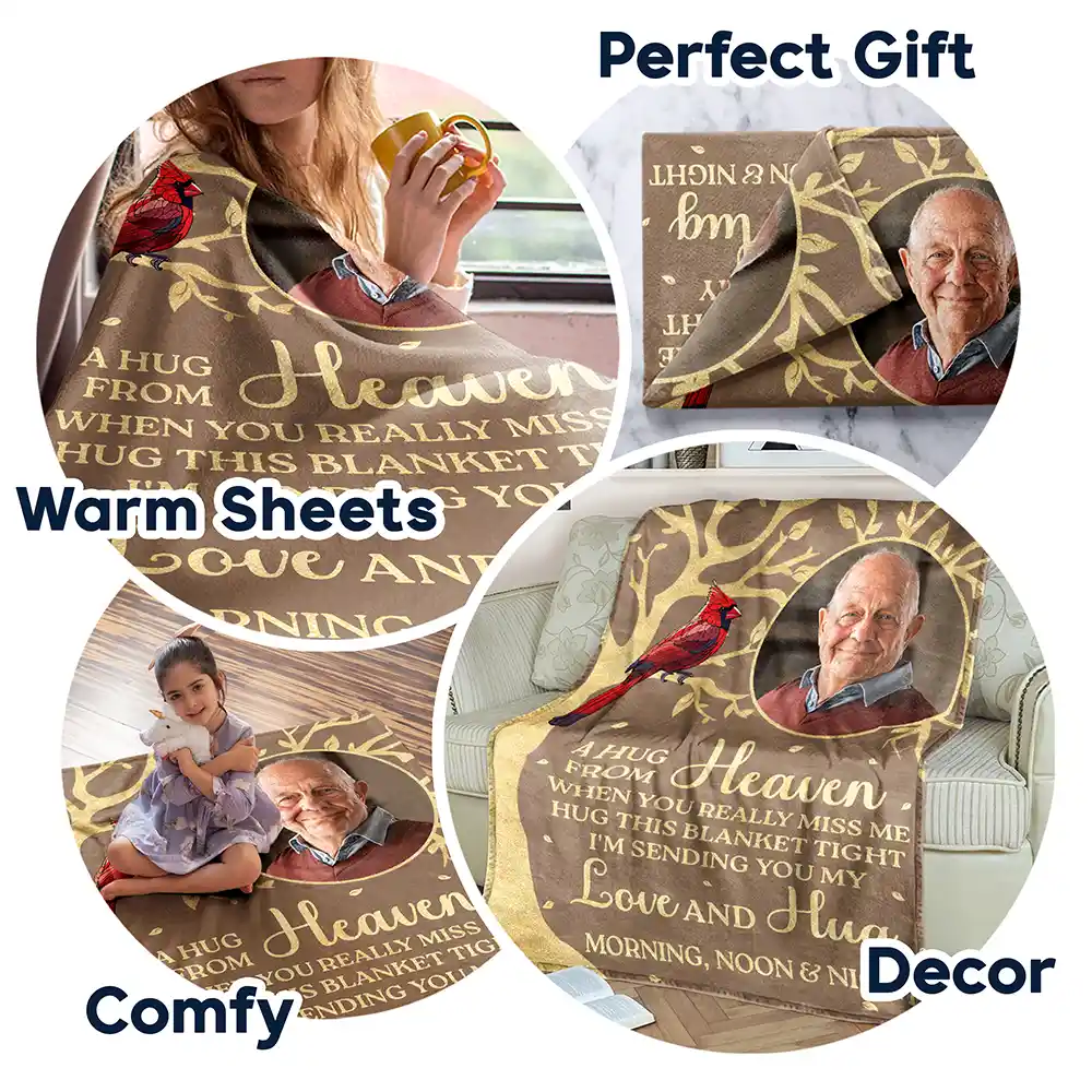 Custom Photo A Hug From Heaven Memorial - Personalized Fleece Blanket, Sherpa Blanket - Image 7