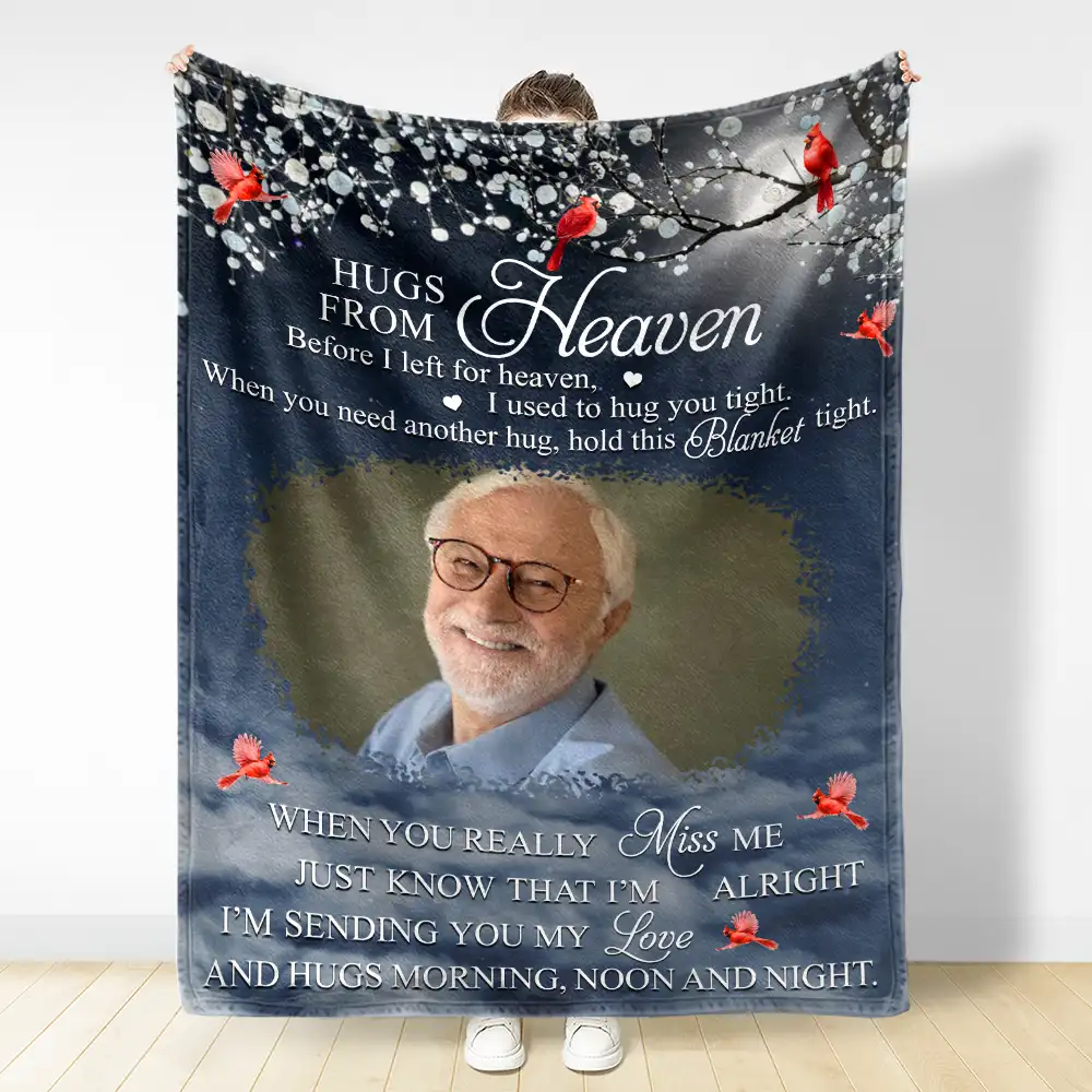Custom Photo A Hug From Heaven - Personalized Fleece Blanket, Sherpa Blanket - Image 3