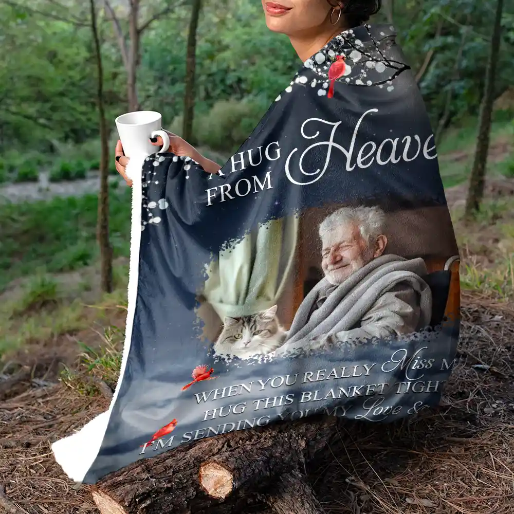Custom Photo A Hug From Heaven - Personalized Fleece Blanket, Sherpa Blanket - Image 5