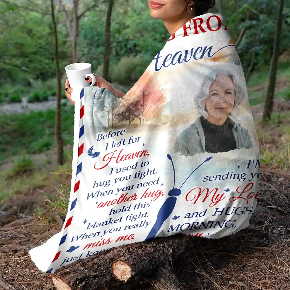 Custom Photo A Hug From Heaven - Personalized Fleece Blanket, Sherpa Blanket - Image 5