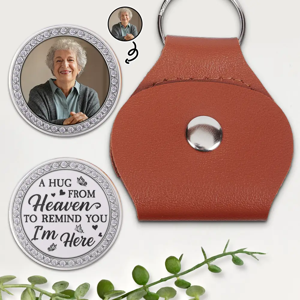 Custom Photo A Hug From Heaven Printed Gemstone Art - Personalized Leather Pocket Hug - Image 2