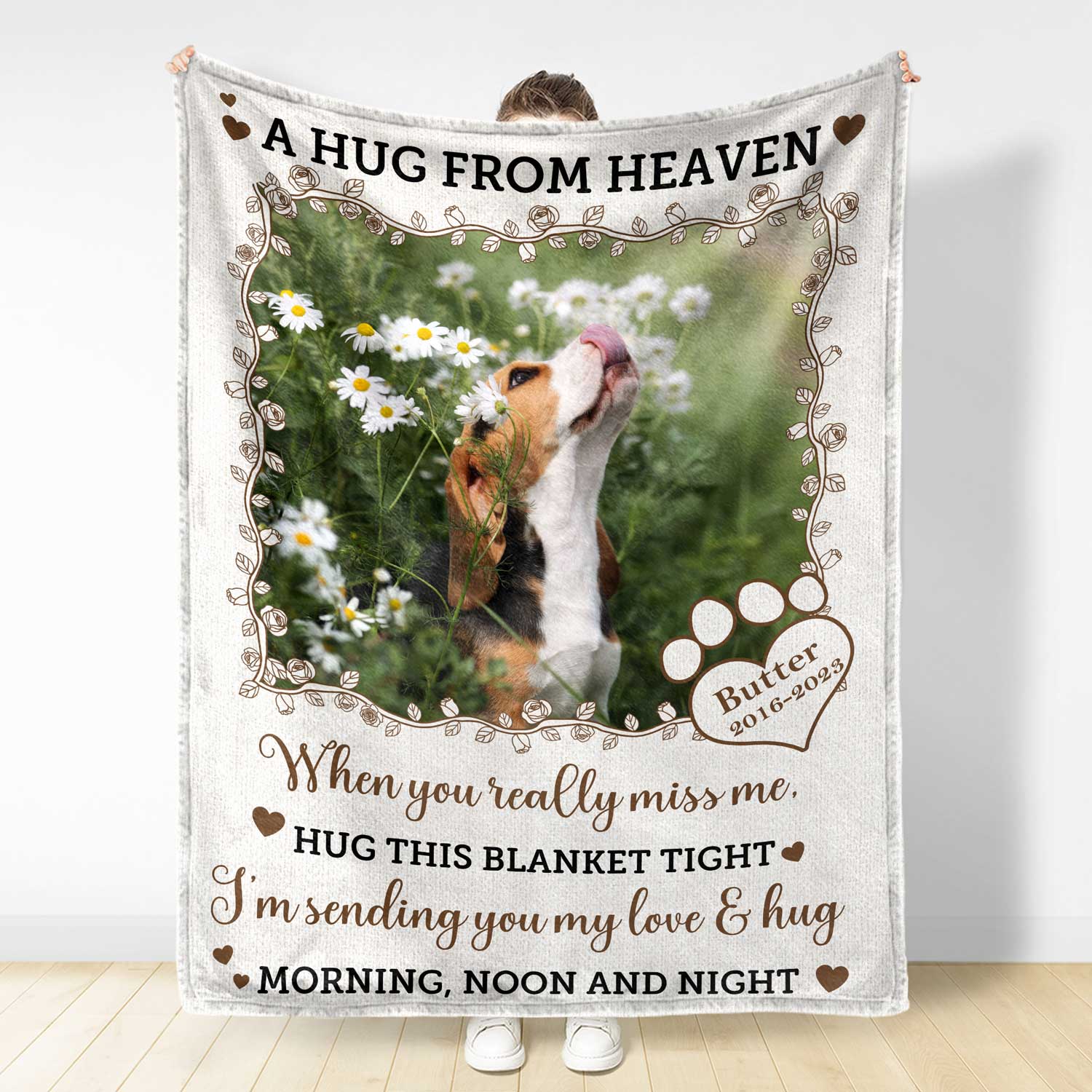 Custom Photo A Hug From Heaven - Sympathy Gift, Memorial Gift For Your Loved Ones, Pet Lovers, Dog Lovers, Cat Lovers - Personalized Fleece Blanket, Sherpa Blanket - Image 3