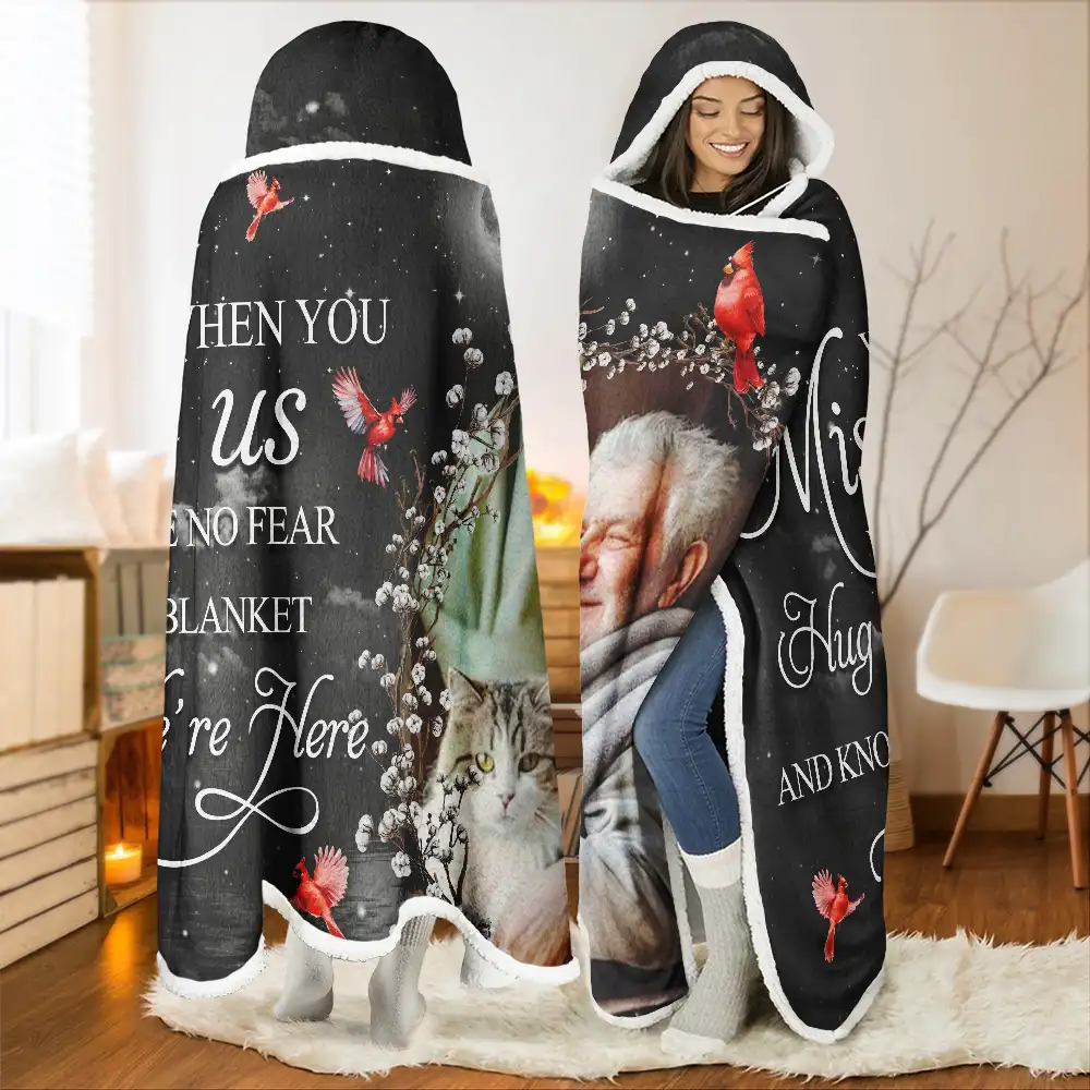 Custom Photo A Hug From Heaven When You Really Miss Me Memorial - Personalized Wearable Hooded Blanket - Image 2