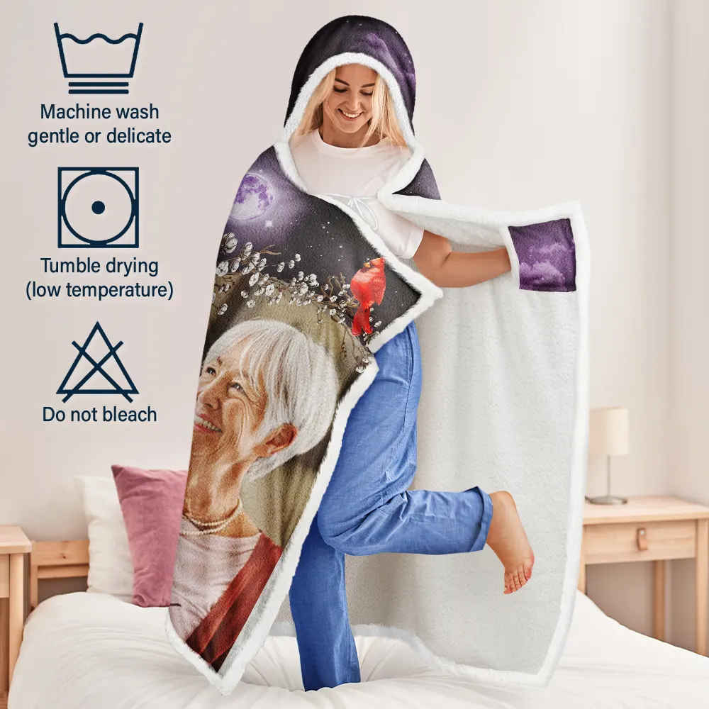 Custom Photo A Hug From Heaven When You Really Miss Me Memorial - Personalized Wearable Hooded Blanket - Image 5