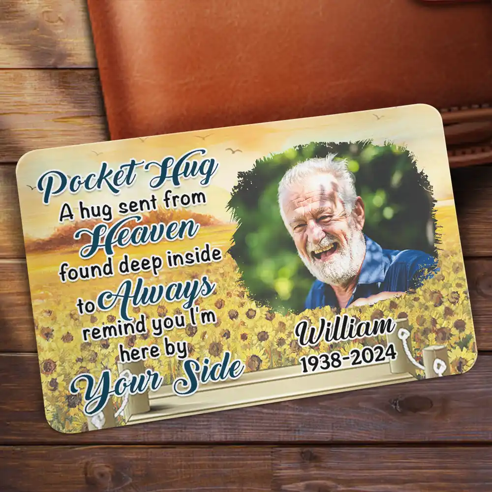 Custom Photo A Hug Send From Heaven - Personalized Aluminum Wallet Card - Image 2
