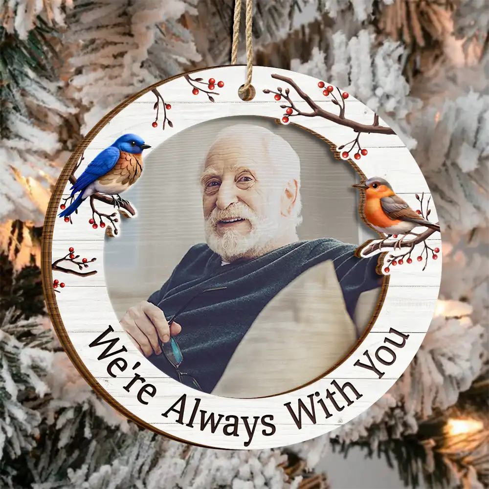 Custom Photo A Hug Sent From Heaven Memorial - Personalized 2-Layered Wooden Ornament - Image 3