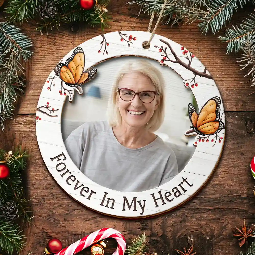 Custom Photo A Hug Sent From Heaven Memorial - Personalized 2-Layered Wooden Ornament - Image 4